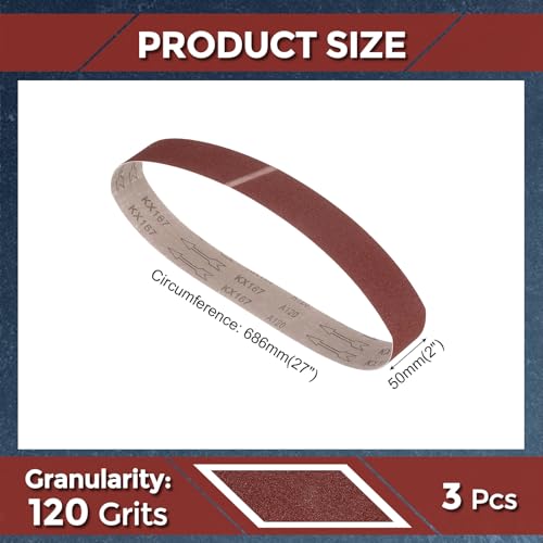 3 Pcs Sanding Belts 2 x 27 Inch 120 Grit Aluminum Oxide - size: 2 x 27 Inch(120 Grits)