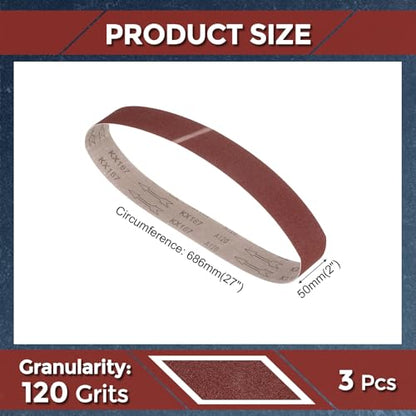 3 Pcs Sanding Belts 2 x 27 Inch 120 Grit Aluminum Oxide - size: 2 x 27 Inch(120 Grits)