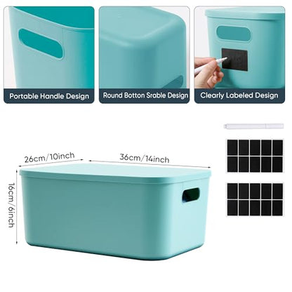 Plastic Storage Bins with Lid, Stackable Box for Organization - color: Medium 2PCS (Blue+Green))