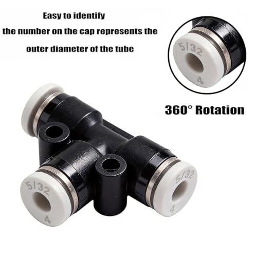 10PCS 5/32" x 5/32" Tube OD Union Tee Push to Connect Fittings - size: 5/32"x 5/32"
