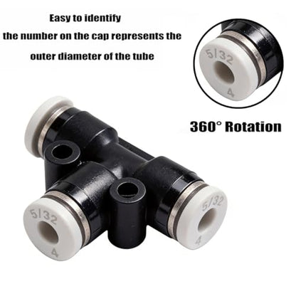 10PCS 5/32" x 5/32" Tube OD Union Tee Push to Connect Fittings - size: 5/32"x 5/32"