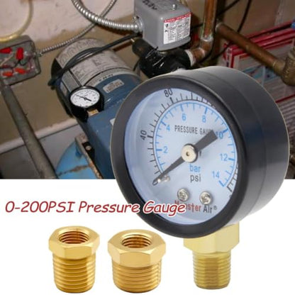 Uenede 0-200PSI Pressure Gauge 1/8" NPT Brass Bottom Mount with Bushing - size: 200PSI(1/8"NPT)