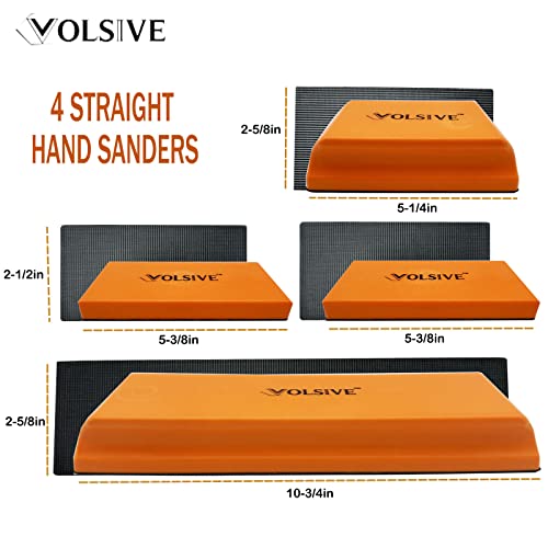 VOLSIVE 7pcs Hand Sanding Block Set, Rectangle Handheld Sanding Pad, Hook and Loop Interchangeable Assorted Shapes, for Sanding or Polishing in Auto Body and Paint Shops - Orange - color: Sanding Block, size: Orange 7pcs Set-Short Hook