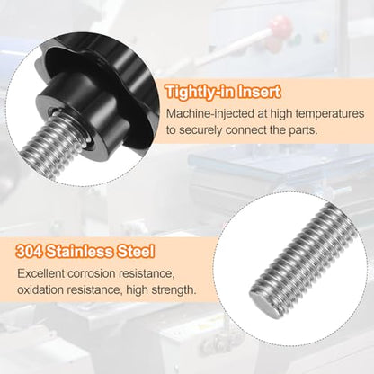 HARFINGTON 4pcs Star Knobs M12 x 45mm 304 Stainless Steel Threaded Stud 46mm Plastic 6-Star Head Hand Tightening Thumb Screw Clamping Jig Knob Handle, Black - size: M12 x 45mm x 46mm