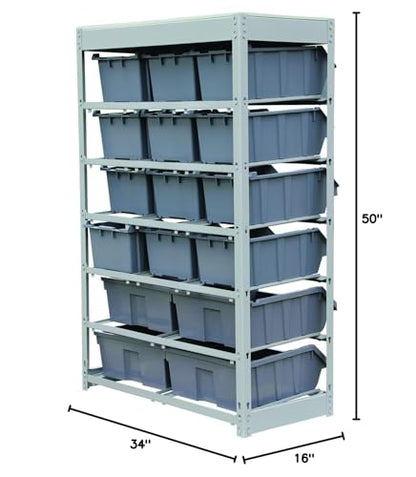 King's Rack Bin Rack Storage System Heavy Duty Steel Rack Organizer Shelving Unit w/ 16 Plastic Bins in 6 tiers - size: 6 Tiers - 16 Bins