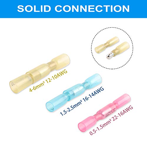 100PCS Heat Shrink Bullet Connectors AWG12-10, Marine Butt Terminal - size: Yellow - 100Pcs - AWG 12-10