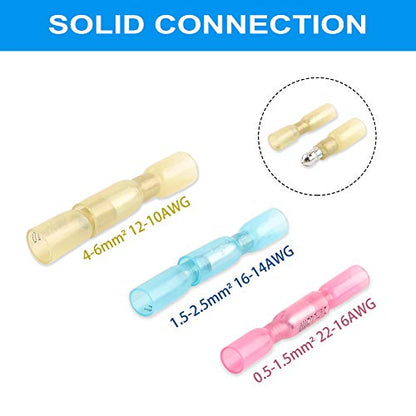 100PCS Heat Shrink Bullet Connectors AWG12-10, Marine Butt Terminal - size: Yellow - 100Pcs - AWG 12-10