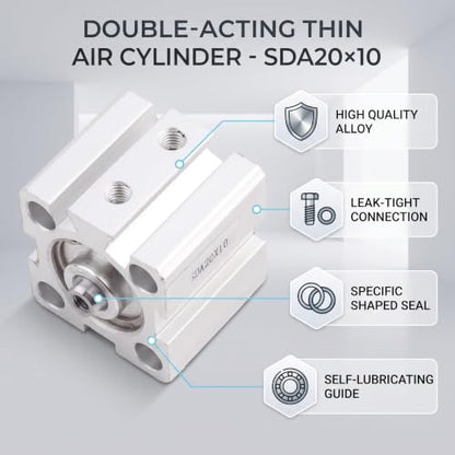 Double Acting Aluminum Air Cylinder 20mm Bore 10mm Stroke with Oil Storage Function for Industrial Automation