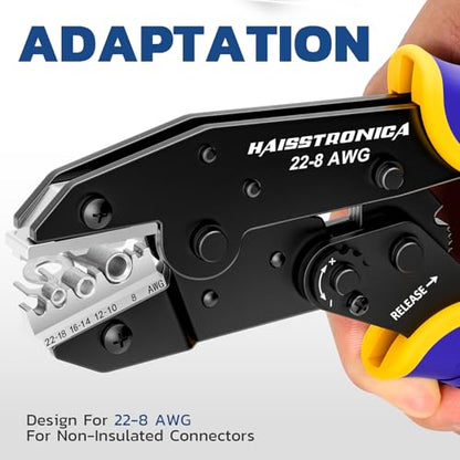 haisstronica Crimping Tool for Non-Insulated Terminals, AWG 22-8, HS-7327