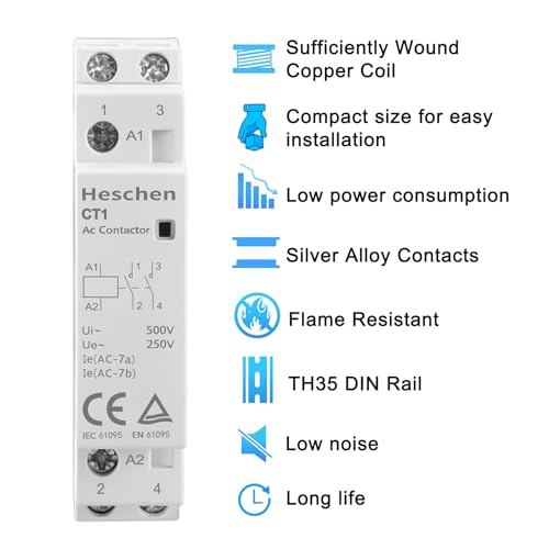 Heschen 16A 2 Pole Modular AC Contactor 2NO 24V AC Coil - color: 24V AC Coil, size: 16 Amp