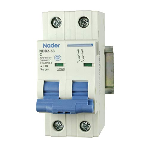 ASI AC Miniature Circuit Breaker - 2 Pole DIN Rail Mount 25 Amp 480 Volt Unit with Shock-Proof Terminations, Trip Curve C, L1, L2 and Neutral Single-Phase Circuits - size: 25 Amp