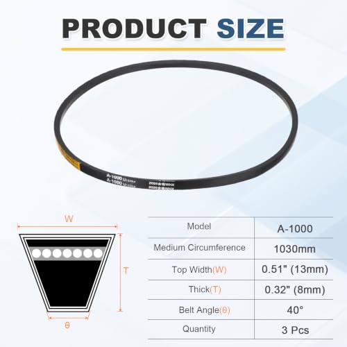 uxcell 3Pcs A-1000 Rubber V-Belt 1000mm Li x 13mm W x 8mm T Classic Wrapped - size: A-1000