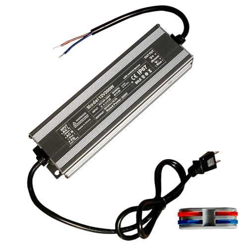 Led Driver 12V Led Transformer 200W IP67 Waterproof Power Supply 100-260V AC to 12Vdc Low Voltage Transformers with 3-Prong Plug 3.3 Feet Cable Indoor Outdoor LED Light - style: 12V 200W