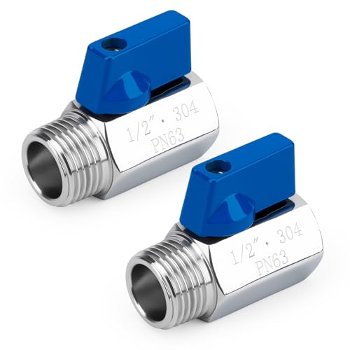 2 Pack 1/2" Mini Ball Valve, 304 Stainless Steel Water Flow Control Male x Female NPT Threaded Shut-Off Drain Valves with Quarter Turn Operation - size: 1/2 Inch
