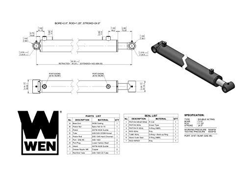 WEN Cross Tube Hydraulic Cylinder with 2-inch Bore and 24-inch Stroke (WT-2024)