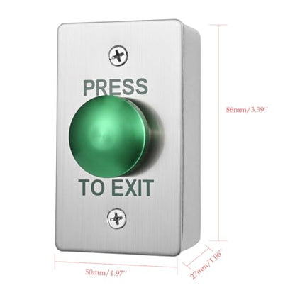 Push to Exit Button for Door Access Control Big Press Button Waterproof Stainless Steel Shell with Back Mounted Box NO/COM Output - color: 3.4''x2.0'' with Box