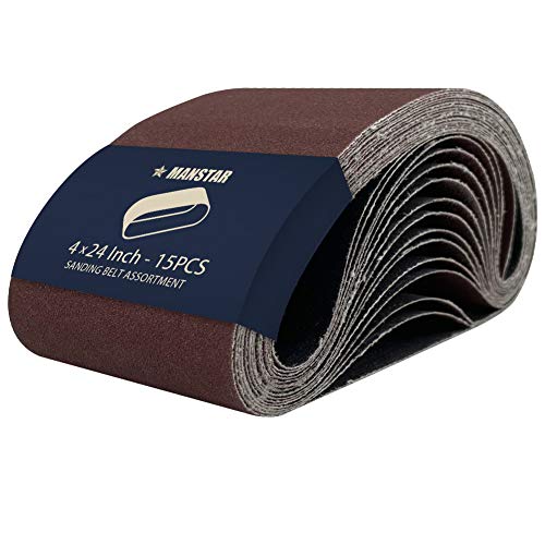 15 Pcs 4 x 24 Inch Assorted Aluminum Oxide Sanding Belt,80/120/150/240/400 Grit - size: 4x24(15pcs)