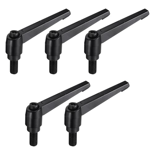 uxcell 5pcs Adjustable Clamping Lever Handle M12 x 25mm Metric Black Oxide Carbon Steel Male Threaded Stud Hand Knobs Ratchet Rotating Screw Handles Bolts with Locking Lever Black - size: M12 x 25mm
