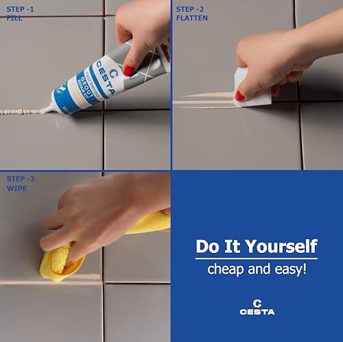 CESTA Tile Grout Repair Kit Beige-Fast Drying Premixed Grout Filler for Bathroom, Kitchen & Floor- Restore & Renew Tile Joints Line - Squeeze Tube with Applicator- Fills Cracks and Gaps (8.8 oz) - color: Beige