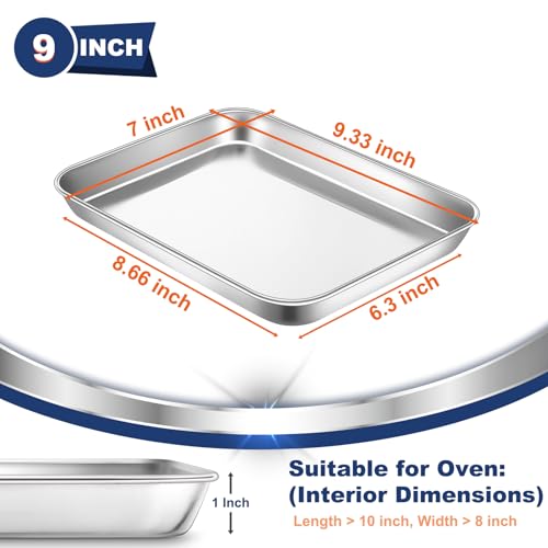 P&P CHEF Baking Sheet Pan, Stainless Steel Cookie Sheet, 9 Inch & 2 Pcs - size: 9 Inch