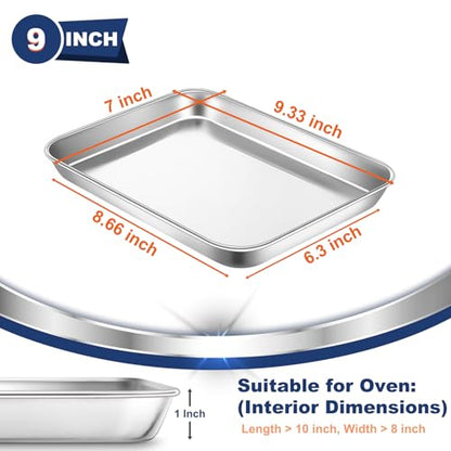 P&P CHEF Baking Sheet Pan, Stainless Steel Cookie Sheet, 9 Inch & 2 Pcs - size: 9 Inch