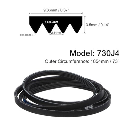 uxcell 730J4 PJ V-Ribbed Belt 4 Ribs 73" Length x 0.37" Width x 0.14" Height, EPDM Poly V Belt, Multi Wedge Micro V Serpentine Belt - size: 730J4