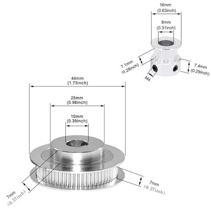2Kit 2GT Synchronous Wheel 20&60 Teeth 10mm Bore Aluminum Timing Pulley with 2pcs Length 200mm Width 6mm Belt (20-60T-10B-6) - size: 20-60T-10B-6