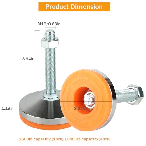 Heavy Duty Leveling feet,M16 Thread,2600 lb Capacity,4Pcs - size: D3.93in x M16 x H3.94in