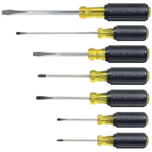 Klein Tools 85076 Screwdriver Set, Made in USA, Slotted and Phillips Screwdrivers with Non-Slip Cushion-Grip Handles and Tip-Ident, 7-Piece - style: 7-Piece Set