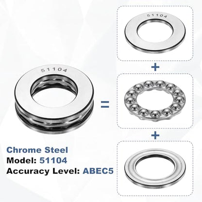 uxcell 2Pcs Thrust Ball Bearings, 20mm Bore 35mm OD 10mm Thick 51104 ABEC5 - size: 51104 20mm x 35mm x 10mm