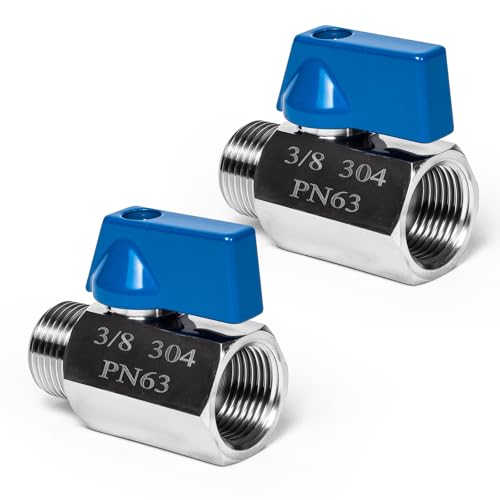 2 Pack 3/8" Mini Ball Valve, 304 Stainless Steel Valve NPT Female x Male Thread Shut-Off Valves for Small Compact Space (2, 3/8 Inch) - size: 3/8 Inch