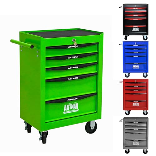 5-Drawer Rolling Tool Chest, Lockable for Garage, Green - color: Green, size: 5-Drawers