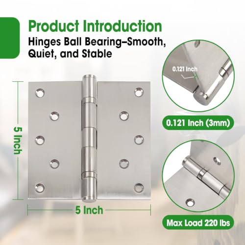 5 Inch Heavy Duty Door Hinges 5x5 Stainless Steel Ball Bearing - size: 2 Pcs