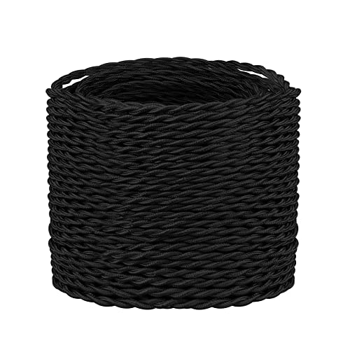Helunsi 32.8 ft Twisted Cloth Covered Wire, 18/2 Black Vintage Lamp Cord - color: Black