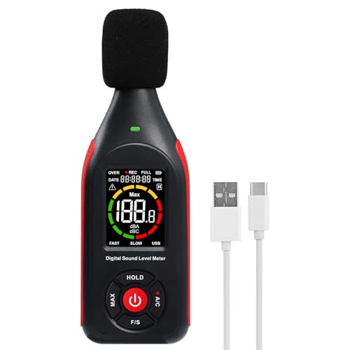 Decibel Meter Data Logger Sound Level Meter with 3-Color Display and Alarm