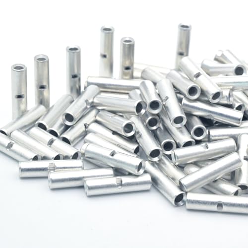 SVAAR 100PCS 22-16 Gauge Non Insulated Butt Connectors 22-16 AWG Uninsulated Butt Splice Connectors Crimp Repair Butt Splices Kit Tinned Copper Marine Grade Seamless Barrel Crimp Butt Splice Terminals - color: Tinned Copper