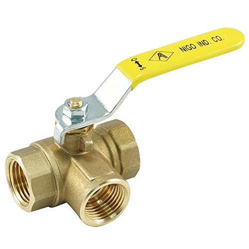Nigo Industrial Co. 180SS Series 3-Way (L-PORT) Forged Brass Ball Valve, Lever Handle, NPT Female, Full Port 400WOG (3/4") - size: STANDARD - 3/4 Inch