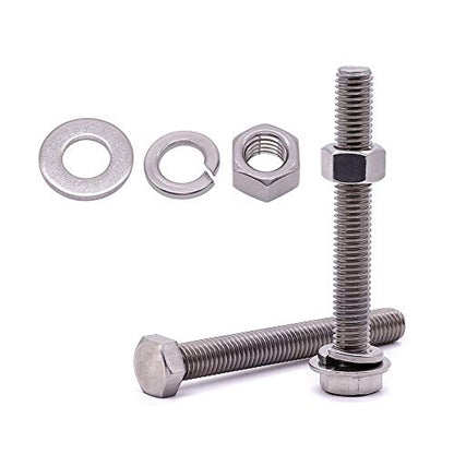 (10 Sets) M8-1.25 x 70mm Hex Bolt Kit, 304 Stainless Steel (18-8), Includes Hexagon Head Screws and Nuts, Flat & Lock Washers, Full Coarse Thread, for Machinery, Automotive, DIY - size: M8 x 70mm