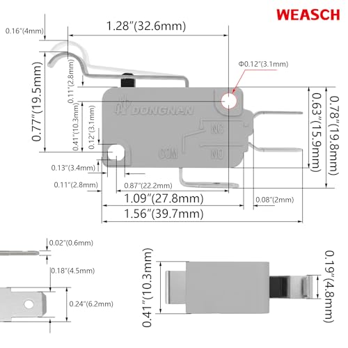 6 Pack Simulated Roller Lever Micro Switch, 16A 125/250V SPDT - size: V-154-1C25