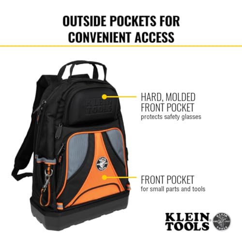 Klein Tools 55421BP-14 Tool Backpack, 39 Pockets, Black/Orange/Gray - style: Low Profile