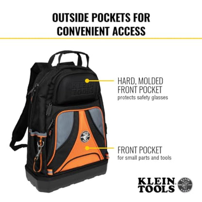 Klein Tools 55421BP-14 Tool Backpack, 39 Pockets, Black/Orange/Gray - style: Low Profile