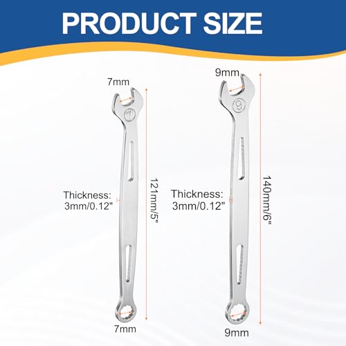 HARFINGTON 2Pcs Combination Wrench 7/9mm Metric 12-Point Box and Open End - size: 7mm/9mm