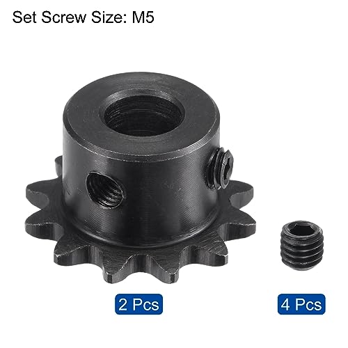 uxcell #25 Chain Roller Sprocket, 8mm Bore 1/4" Pitch 12 Tooth Single Strand Chain Sprocket, C45 Carbon Steel 25 Roller Chain Sprocket with Set Screws for ISO 04C Chain, 2Pcs - size: 27.5mmx8mm
