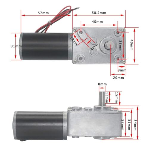 24V 10RPM Reversible Worm Gear Motor, High Torque Self-Locking Turbine