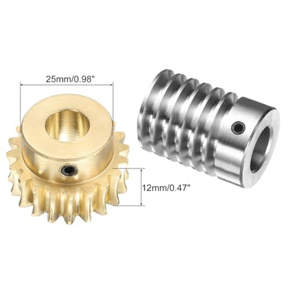 uxcell Worm Gear Set 20T 1.5 Module 20:1 Reduction Rate, Right Rotation Drive Gear Box Wheel Reduce Transmission Part (Brass Gear-12mm Bore, #45 Steel Rod 15mm Bore) - size: 12mm x 15mm