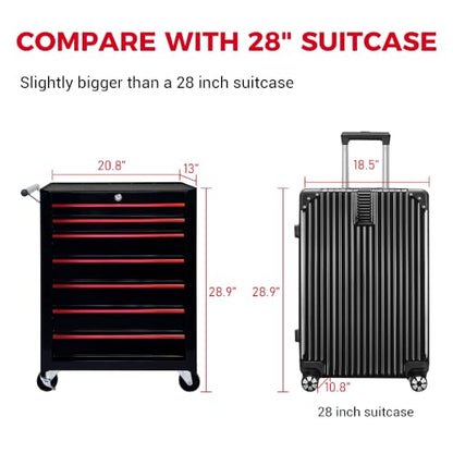 7 Drawers Rolling Tool Chest with Drawers & Lock - color: 7-drawer-black-a