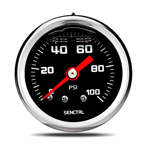 SENCTRL 0-100 Psi Fuel Pressure Gauge, 1/8" NPT Back Mount, Black Dial - size: 0-100 Psi, style: Back Mount(Black dial)