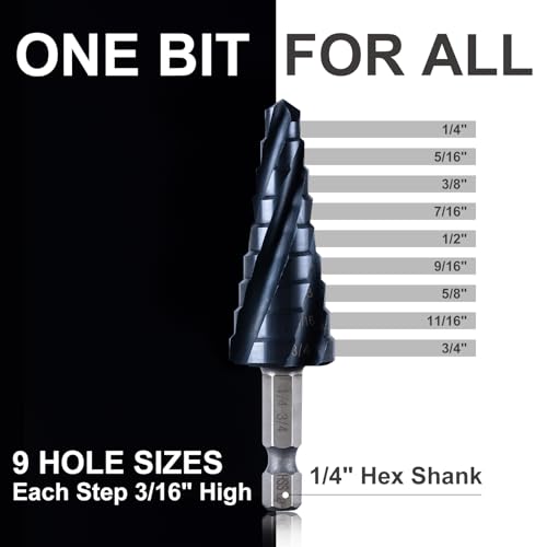 GRENPRO M35 Cobalt Step Drill Bit, 1/4"-3/4", TiAlN, 1/4" Hex Shank