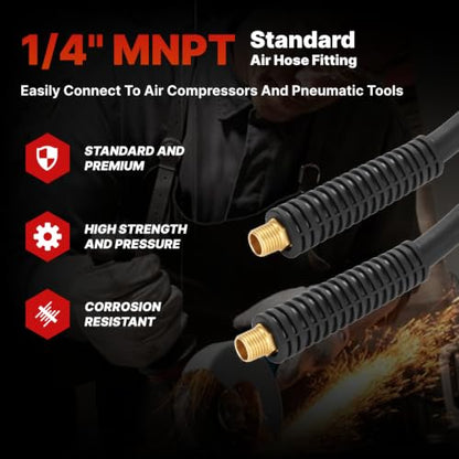 Hybrid Air Hose 3/8-Inch by 100-Feet, Heavy Duty Air Compressor Hose, Lightweight, Kink Resistant, Flexible In Extreme Cold Weather, Excellent UV, Oil and Abrasion Resistant,300 PSI - size: 100FT