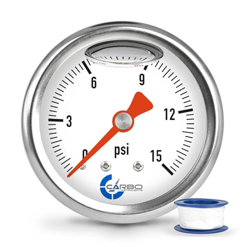 1-1/2" Fuel Pressure Gauge, Stainless Steel Case 304, Chrome Plated Brass Connection, Glycerin Filled, 0-15 Psi, Accuracy 3-2-3%, Back Mount 1/8" NPT - size: 15 PSI, style: Back Mount